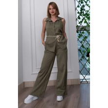 Çizgili Kolsuz Gömlek ve Bol Paça Pantolon 1253