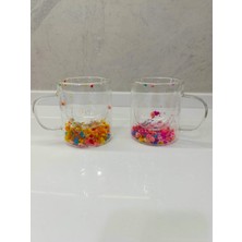 2 Adet Gerçekçi Çiçek Tasarım Çift Cidarlı Cam Kupa, Sıcak ve Soğuk Içecek Bardağı 350 ml