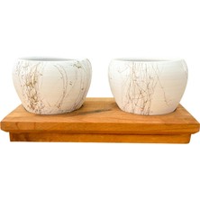 Bitki Tasarımı Ev Dekorasyon Aksesuar Beyaz Gold Saksı Ikili Ahşap Tabanlı Çiçeklik Saksı Saksılık