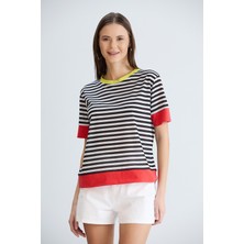 Etek ve Kol Bantlı Tshirt Nar