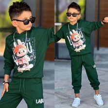 3-10 Yaş Erkek Labubu Baskılı Kapşonlu Eşofman Takım- 60293400 - Yeşil