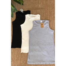 Mırach 3'lü Paket Kalın Askılı Fitilli Basic Atlet - Siyah, Beyaz ve Gri