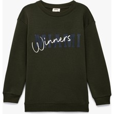 Baskılı Uzun Kollu Bisiklet Yaka Şardonlu Sweatshirt