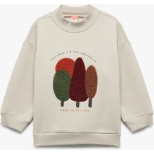 Nakışlı Uzun Kollu Şardonlu Dik Yaka Sweatshirt
