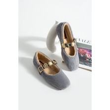 Kadın Peluş Toka Detay Düz Taban Ev Babet