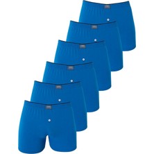 6'lı Paket Mavi Erkek Penye Havlu Bel Boxer %100 Pamuk