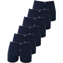 6'lı Paket Lacivert Erkek Penye Havlu Bel Boxer %100 Pamuk