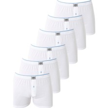 6'lı Paket Beyaz Erkek Penye Havlu Bel Boxer %100 Pamuk