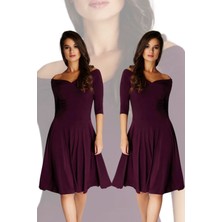 Kadın Bordo Omuz Dekolteli Elbise 13K020-L