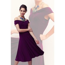 Mürdüm Madonna Yaka Elbise