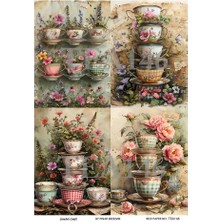 Çay Partisi Serisi TEA146 Fincan, Çiçek Desenli 29*42 cm Pirinç Dekopaj