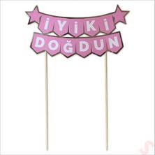 Iyi Ki Doğdun Pasta Üstü Banner, Pembe ve Altın Renk, 18X7 cm