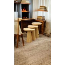 Simillo Home & Living Naturel Renk Masif Ahşap Mantar Sehpa – 3’lü Zigon ve Fiskos Sehpa Seti