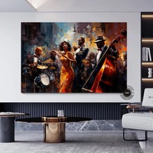 Caz Temalı Duvar Sanatı, Müzisyen Baskıları, Modern Soyut Caz Kanvası