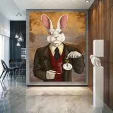 Bay Tavşan Kanvası, Alice Harikalar Diyarında Temalı Modern Karikatür Tavşan Baskısı