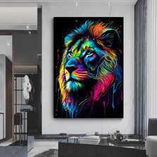Soyut Graffiti Aslan Tablosu, Renkli Modern Hayvan Duvar Sanatı, Oturma Odası Için