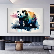 Renkli Panda Kanvas Posteri, Soyut Dekoratif Panda Tablosu