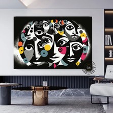 Çağdaş Sanat Kanvası – Soyut Insan Figürleri; Renkli Yüz Kanvası; Insan Portresi Poster; Modern Duva