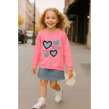 Miniğimin Cicileri Kalp Desenli Kız Çocuk sweat - Açık Pembe