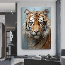 Vahşi Kaplan Kanvas Duvar Sanatı, Renkli Canlı Yağlı Boya Tarzı, Bengal Kaplan Portresi