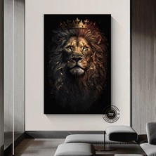 Aslan Kral Duvar Sanatı; Siyah-Altın Soyut Aslan Tablosu; Dev Boy Kanvas; Oyun Odası Dekoru; Asmaya