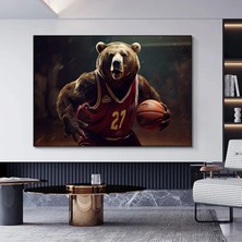 Basketbolcu Pozundaki Ayı Kanvas Baskısı, Ayı Duvar Tablosu