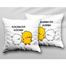 Karım Da Karım Kocam Da Kocam Iki Adet Iki Tarafı Baskılı Yıkanabilir Yastık Kırlent Kılıfı