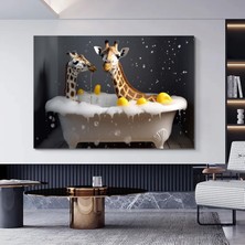 Küvette Zürafa, Komik Hayvan Tablosu, Renkli Bebek Zürafa Portresi, Ev Dekoru