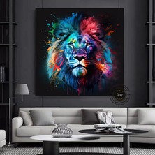 Pop Art Aslan Duvar Sanatı Kanvas; Soyut Hayvan Sanatı Baskısı; Renkli Aslan Tablosu; Soyut Aslan Ba
