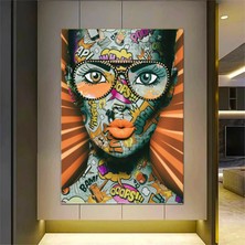 Kadın Pop Art Graffiti Kanvası, Renkli Duvar Dekoru, Banksy Tarzı Kadın Kanvas
