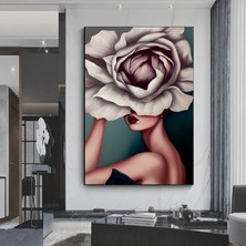 Çiçek Kadın Duvar Sanatı; Gül Başlı Kadın Baskısı; Moda Sanatı; Asmaya Hazır