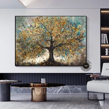 Mavi ve Altın Yapraklı Ağaç Tablosu, Lüks Botanik Duvar Sanatı, Ev Için Zarif Kanvas Dekoru