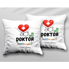 Kişiye Özel En Tatlı Doktor Kalp Artı Iki Adet Iki Tarafı Baskılı Yıkanabilir Yastık Kırlent Kılıfı