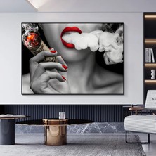 Parayla Kadın Kanvas Tablosu, Dolar ve Kadın Baskısı, Kadın Duvar Sanatı, Sigara ve Kadın Kanvası