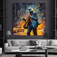 Saksafoncu Renkli Tablo Stili Kanvas Baskı; Caz Graffiti Sanatı; Caz Duvar Sanatı; Sokak Sanat Müzis