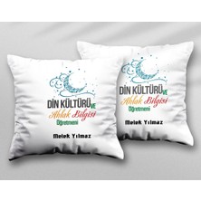 Kişiye Özel Din Kültürü Öğretmeni Yld Iki Adet Iki Tarafı Baskılı Yıkanabilir Yastık Kırlent Kılıfı