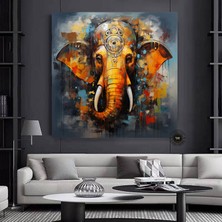Çok Renkli Ganeşa Soyut Tablo – Büyük Ganpati Kanvas, Hint Ev Dekoru