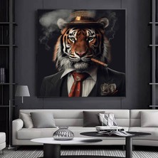 Sigara Içen Aslan Kanvas Duvar Sanatı – Aslan Giysileri; Kırmızı Kravatlı Aslan Tuvali; Modern Ev De