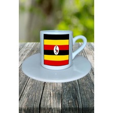 Uganda Ülke Bayrağı Bayrak Baskılı Türk Kahvesi Fincanı Tabaklı Kişiye Özel Model 1