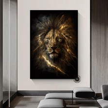 Aslan Kral Duvar Sanatı; Siyah-Altın Soyut Aslan Tablosu; Dev Boy Kanvas; Oyun Odası Dekoru; Asmaya