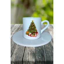 Yılbaşı  Yıl Başı Noel Ağacı  Baskılı Türk Kahvesi Fincanı Kişiye Özel Model 10