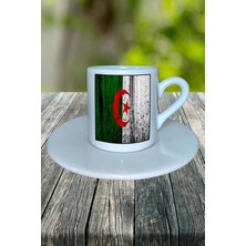 Cezayir Ülke Bayrağı Bayrak Baskılı Türk Kahvesi Fincanı Tabaklı Kişiye Özel Model 2