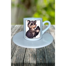 Rakun Baskılı Türk Kahvesi Fincanı Tabaklı Kişiselleştirilebilir Model 3