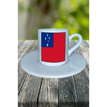 Samoa Ülke Bayrağı Bayrak Baskılı Türk Kahvesi Fincanı Tabaklı Kişiye Özel Model 2