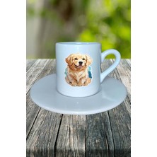 Golden Retriever Köpek Baskılı Türk Kahvesi Fincanı Tabaklı Kişiye Özel Model 4