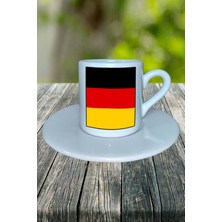 Almanya Ülke Bayrağı Bayrak Baskılı Türk Kahvesi Fincanı Tabaklı Kişiye Özel Model 5