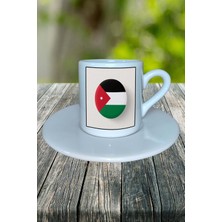 Ürdün Ülke Bayrağı Bayrak Baskılı Türk Kahvesi Fincanı Tabaklı Kişiye Özel Model 3