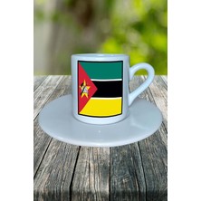 Mozambik Ülke Bayrağı Bayrak Baskılı Türk Kahvesi Fincanı Tabaklı Kişiye Özel Model 2