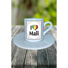 Mali Ülke Bayrağı Bayrak Baskılı Türk Kahvesi Fincanı Tabaklı Kişiye Özel Model 2