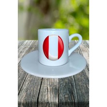 Peru Ülke Bayrağı Bayrak Baskılı Türk Kahvesi Fincanı Tabaklı Kişiye Özel Model 1